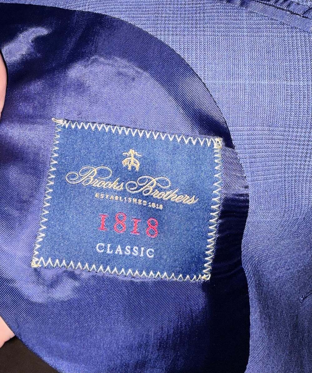 Brooks Brothers 1818 Classic Fit Blue Plaid Wool Sport Coat Jacket 48R - Picture 12 of 14